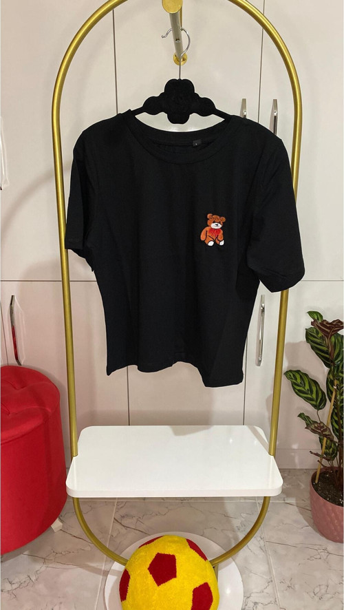 Ayıcıklı Kısa Boy Tişört Kısa Kollu Penye