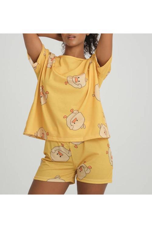 Civciv Desenli Şortlu Takım