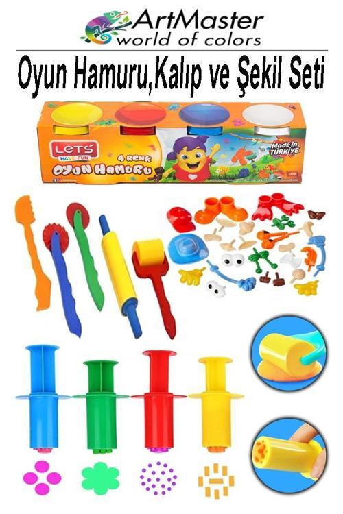 4 Renk Oyun Hamuru Lets Oyuncak Kalıp Enjektör Seti Merdane Silindir Kesici Şekiller 1 Paket Etkinlik Okul Anasınıfı