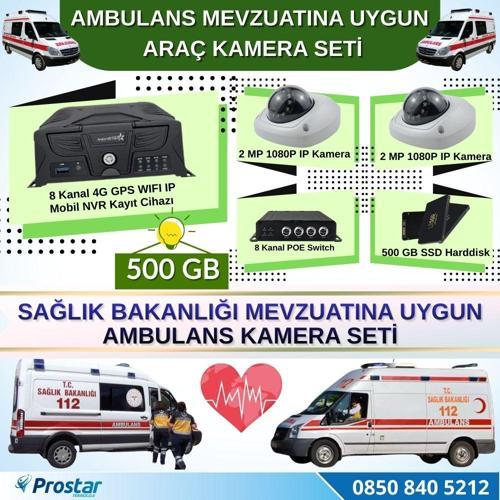 Ambulans Yönetmeliğine Uygun 2 Kameralı 8 Kanal Mobil NVR 500 GB  Tak Kullan Set