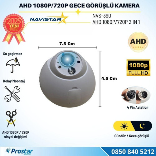Mini Boyutlu AHD 1080P ve 720P Dönüşümlü Gece Görüşlü Dome Kamera