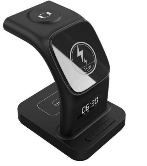 SW-CWF130 Siyah Telefon Kulaklık Akıllı Saat 15W 3 in 1 Magsafe Led Logo Kablosuz Şarj Cihazı