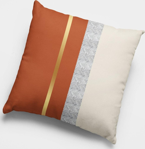43X43Cm Çift Taraflı Kırlent Yastık Kılıfı Premium Tay Tüyü Dokuma Kumaş Varak Çizgili Krl983
