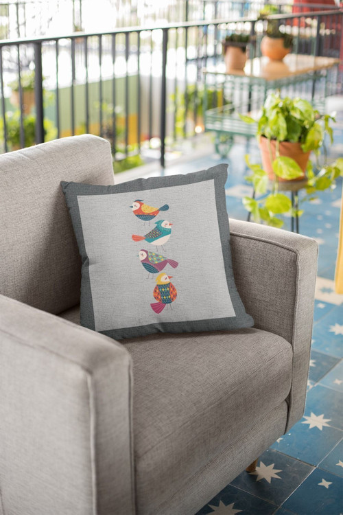 43X43Cm Premium Tay Tüyü Dokuma Kumaş Çift Taraflı Kuşlu Kırlent Yastık Kılıfı Krl209