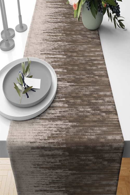 40X140Cm Premium Tay Tüyü Dokuma Leke Tutmaz Kumaş Masa Örtüsü Runner Deri Dokulu Rnr348