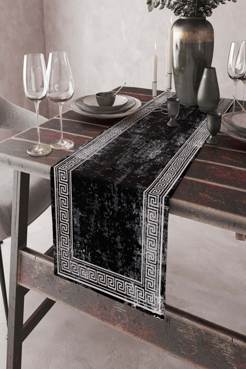 40X140Cm Versace Desen Tay Tüyü Dokuma Premium Leke Tutmaz Kumaş Masa Örtüsü Runner Rnr325
