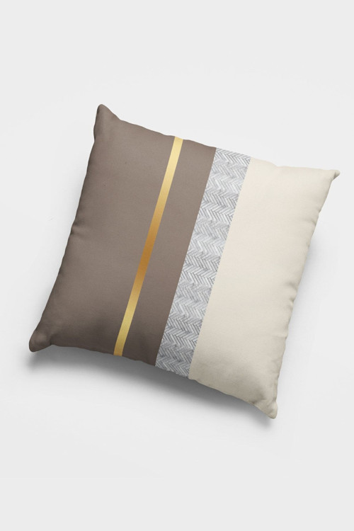 43x43cm Dokuma Kumaş Varak Çizgili Premium Tay Tüyü Çift Taraflı Kırlent Yastık Kılıfı Krl984