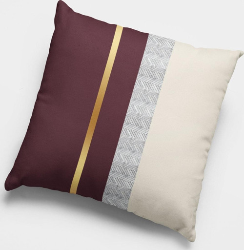 43x43cm Premium Tay Tüyü Varak Çizgili Çift Taraflı Kırlent Yastık Kılıfı Dokuma Kumaş Krl982