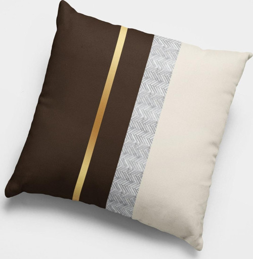 43x43cm Tay Tüyü Dokuma Varak Çizgili Premium Kumaş Çift Taraflı Kırlent Yastık Kılıfı Krl979