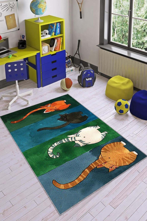 Leke Tutmayan Kaymaz Taban Yıkanabilir Kedili Makine Halısı Ar1131