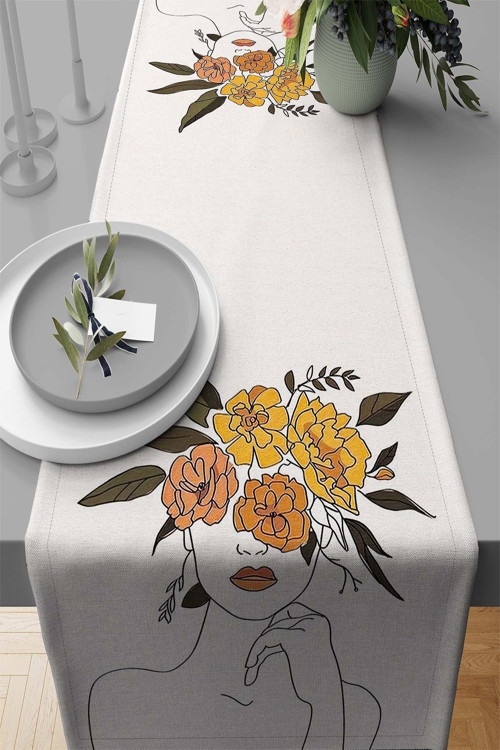 40x140cm Masa Örtüsü Runner Tay Tüyü Dokuma Premium Leke Tutmayan Kumaş Soyut Rnr341