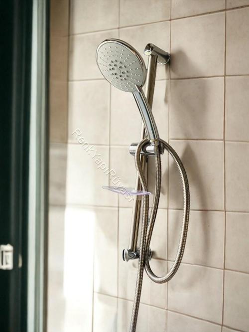 Sürgülü Hortumlu Sabunluklu Direkli Duş Başlığı Seti Banyo Kuvet Duşakabin Spiralli Hortumlu