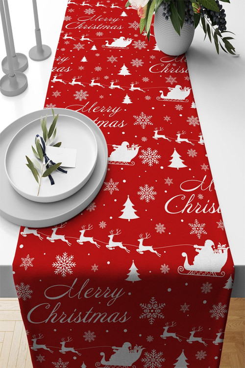 Christmas Premium Tay Tüyü Yeni Yıl Leke Tutmayan Kumaş Yılbaşı Masa Örtüsü Runner 40x140cm Rnr540