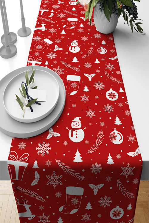 Yeni Yıl Premium Tay Tüyü Leke Tutmayan Kumaş Yılbaşı Masa Örtüsü Christmas Runner 40x140cm Rnr538