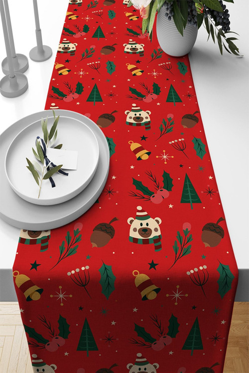 Noel Premium Tay Tüyü Yeni Yıl Leke Tutmayan Kumaş Masa Örtüsü Christmas Runner 40x140cm Rnr543