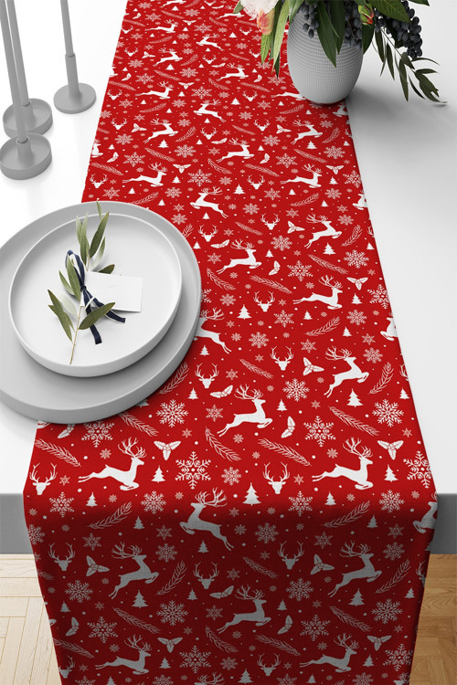 Yeni Yıl Premium Tay Tüyü Leke Tutmayan Kumaş Yılbaşı Christmas Masa Örtüsü Runner 40x140cm Rnr539
