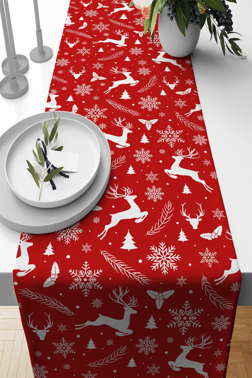 Christmas Premium Tay Tüyü Yeni Yıl Leke Tutmayan Kumaş Yılbaşı Masa Örtüsü Runner 40x140cm Rnr534