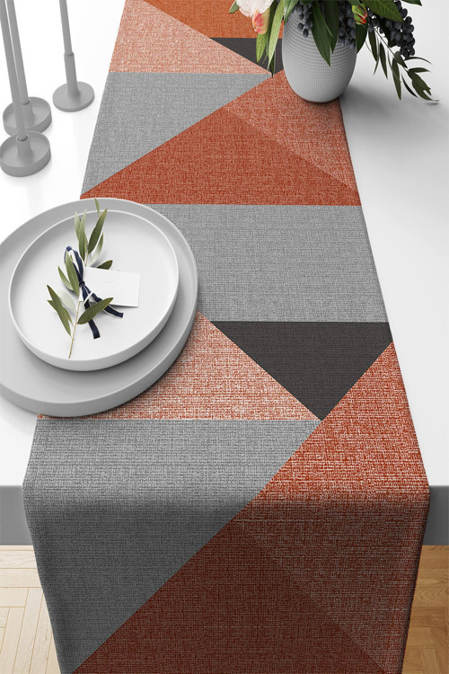 Tarçın Masa Örtüsü Leke Tutmayan Premium Tay Tüyü Dokuma Kumaş Runner Geometrik 40x140cm Rnr607