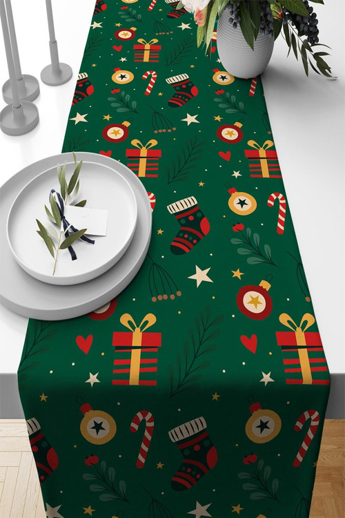 Noel Premium Tay Tüyü Yeni Yıl Leke Tutmayan Kumaş Christmas Masa Örtüsü Runner 40x140cm Rnr542