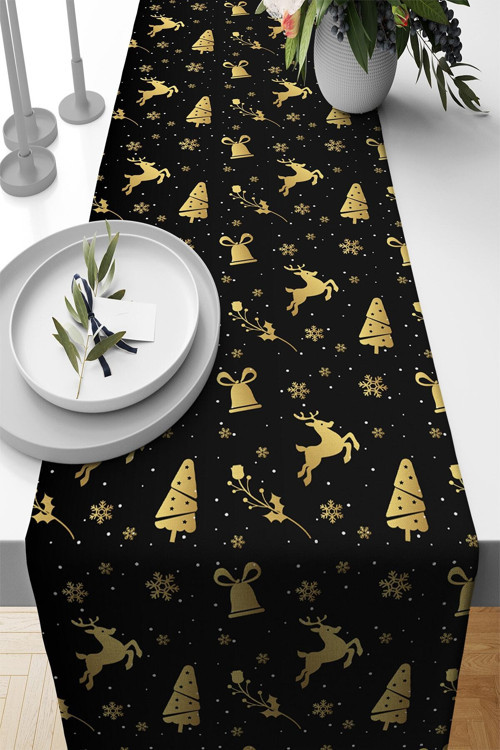 Yeni Yıl Premium Tay Tüyü Leke Tutmayan Kumaş Noel Christmas Masa Örtüsü Runner 40x140cm Rnr545