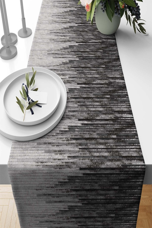 40x140cm Deri Desen Tay Tüyü Dokuma Premium Leke Tutmayan Kumaş Masa Örtüsü Runner Rnr417