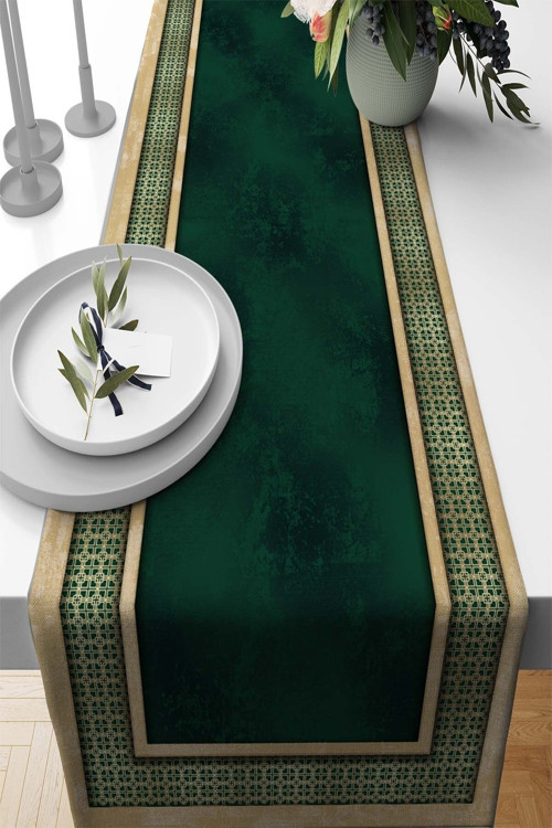 40x140cm Masa Örtüsü Leke Tutmayan Premium Tay Tüyü Dokuma Kumaş Runner Elit Çerçeveli Rnr396
