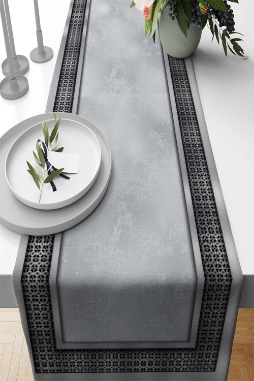 40x140cm Premium Tay Tüyü Dokuma Leke Tutmayan Kumaş Masa Örtüsü Elit Çerçeveli Runner Rnr397