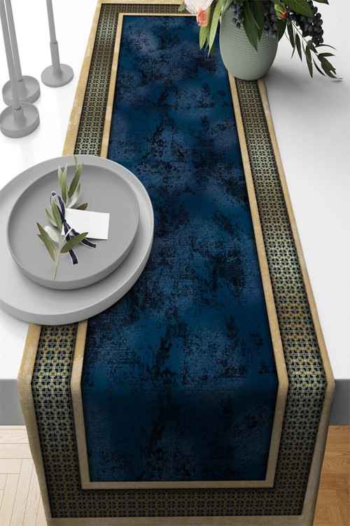 40x140cm Elit Çerçeveli Tay Tüyü Dokuma Premium Leke Tutmayan Kumaş Masa Örtüsü Runner Rnr394