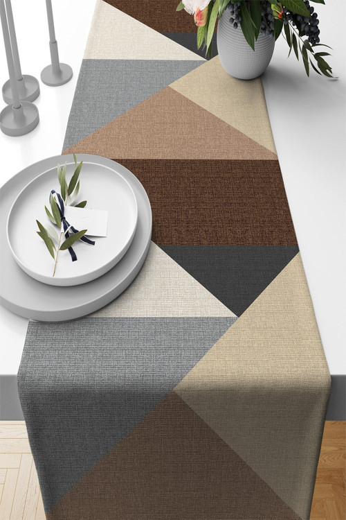 40x140cm Runner Dokuma Leke Tutmayan Premium Tay Tüyü Kumaş Masa Örtüsü Geometrik Rnr391