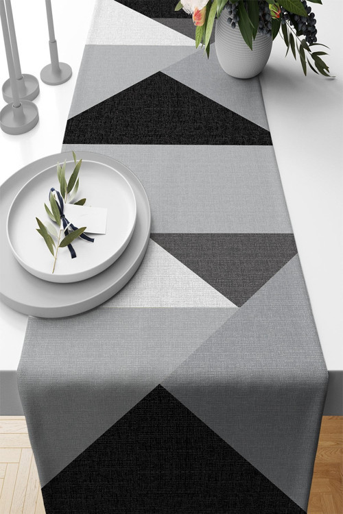 40x140cm Premium Tay Tüyü Dokuma Leke Tutmayan Kumaş Masa Örtüsü Geometrik Runner Rnr347