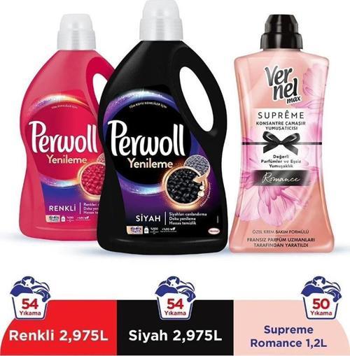 Sıvı Çamaşır Deterjanı 2 x2.97L(108 Yıkama) Renkli +Siyah+Vernel Max 1200ml Supreme Romance