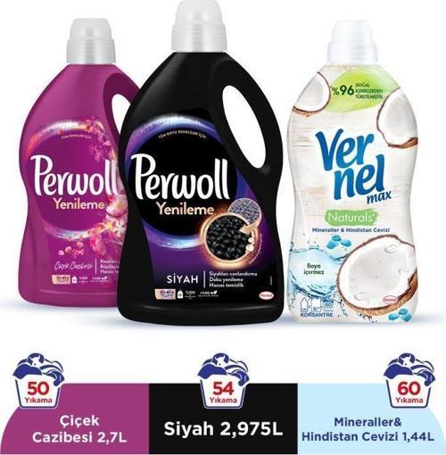 Sıvı Çamaşır Deterjanı 2x3L (95 Yıkama) Siyah+Çiçek Cazibesi+Vernel Max 1440ml H.cevizi