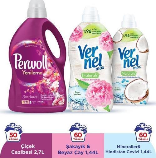 Sıvı Çamaşır Deterjanı Çiçek Cazibesi +Vernel Max Yumuşatıcı 1,44L Şakayık+H.Cevizi