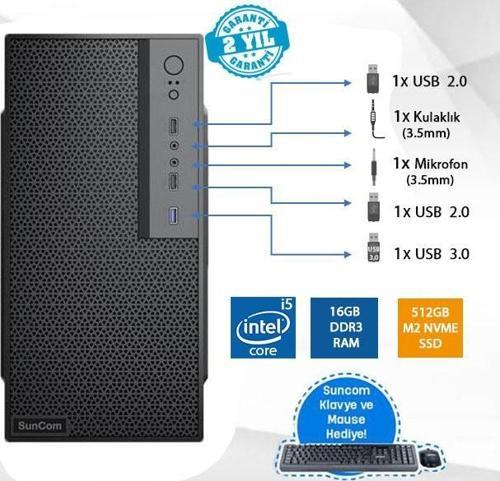 Force SC3-109 i5-3470 16GB 512GB M.2 SSD O/B DOS Masaüstü PC Wi-Fi