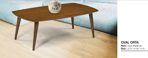  Orta sehpa 11782 OSM OVAL Model Kayın retro Ayak Parlak Ceviz Tabla El Yapım 