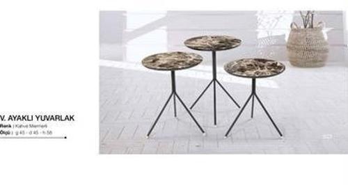 Zigon OSM 11758 Model Parlak Ahşap mermer MDF tabla Metal V ayak El yapıM