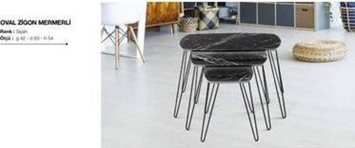 Zigon OSM 11774 OVAL Model Parlak Siyah mermer Mdf tabla Metal V ayak El Yapım