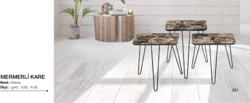 Zigon OSM 11792  Kare Model sehpa Metal V Ayak Ahşap Mermer Renk Tabla El Yapım