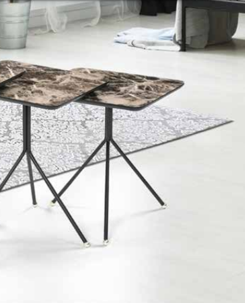 Zigon OSM 11793 Kare sehpa Metal V Ayak Kahverengi Mermer Renk Tabla El Yapım