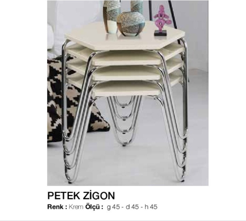 Zigon OSM11796  Petek Model sehpa Metal çelik Nikelaj V Ayak Krem Tabla El Yapım