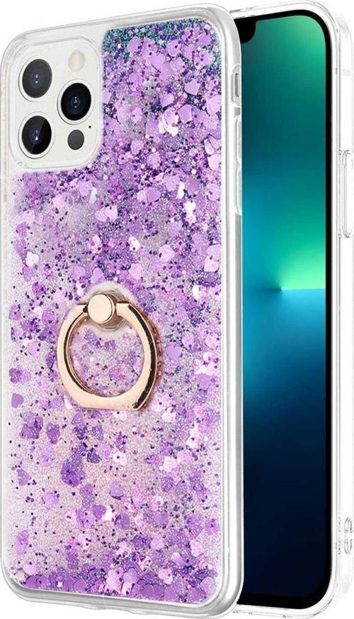 Apple iPhone 13 Pro Kılıf Glitter Liquid Holder Mor