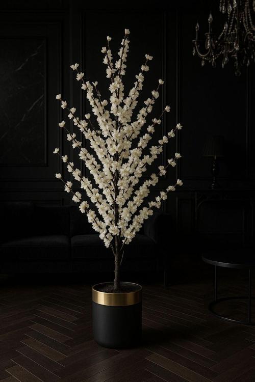 Yapay Ağaç Beyaz Kiraz Çiçeği 150 Cm Lux Metal Saksı Dahil