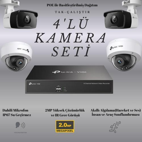 VIGI 4'LÜ KAMERA SETİ / PoE C320I 2.8mm - 4mm BULLET KAMERA / PoE C220I 2,8mm - 4mm DOME KAMERA / NVR1008H-8P Po