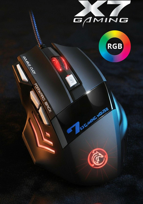 7635 X7 RGB LED Işıklı Gaming Mouse / 7 Tuşlu Oyuncu Mouse / 800/1200/1600/2400 DPI / Kumaş Kablo