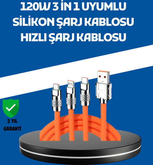 Çinko Alaşımlı Uçlu 120?W Şarj Kablosu – Dolaşmaya Dayanıklı 1,2?m USB Kablo