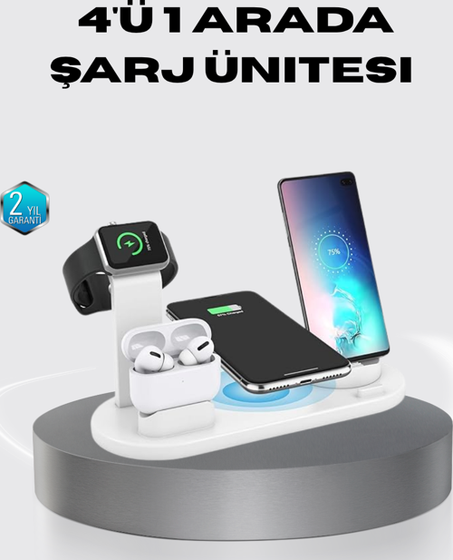 4’lü Apple Kablosuz Şarj Standı iPhone Watch ve AirPods Çoklu Şarjlı