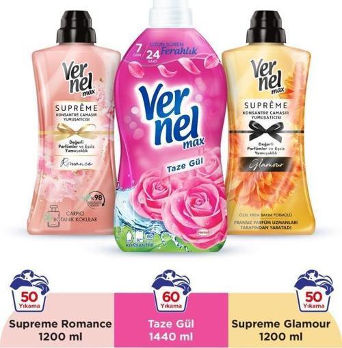 Max Konsantre Yumuşatıcı 1440ml Taze Gül + 2x1200ml (100 Yıkama) Supreme Romance + Glamour