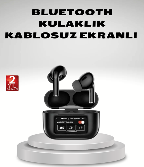 Aktif Gürültü Engelleme (ANC) Kablosuz Bluetooth Kulaklık – Dijital Ekranlı, Dokunmatik ve Uzun Pil Ömürlü