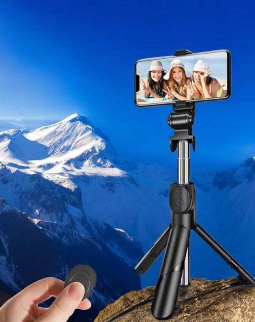Selfie Çubuğu Tripod Kumandalı Telefon Tutucu Siyah