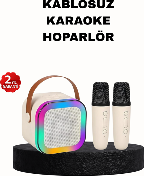 Karaoke Hoparlör Taşınabilir Çift Mikrofonlu ve LED Işıklı Bluetooth 5.0